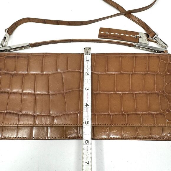 Antonio Melani Brown Croc Embossed Top Handle Structured Purse W/Crossbody Strap - Picture 6 of 13